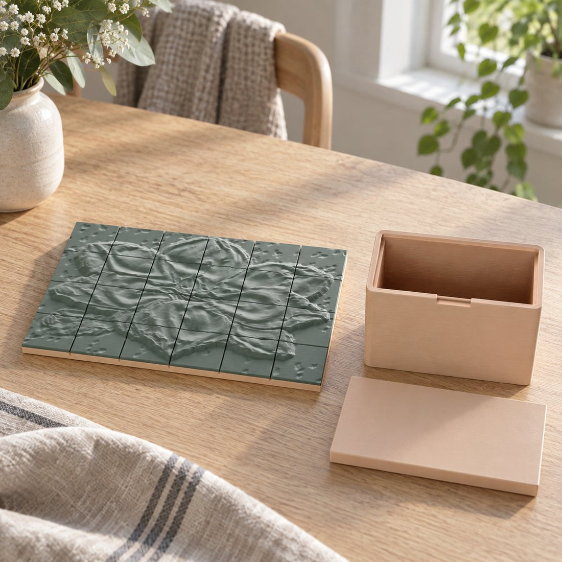 3D-printet puslespill: 24 brikker, rette fliser – illustrasjon