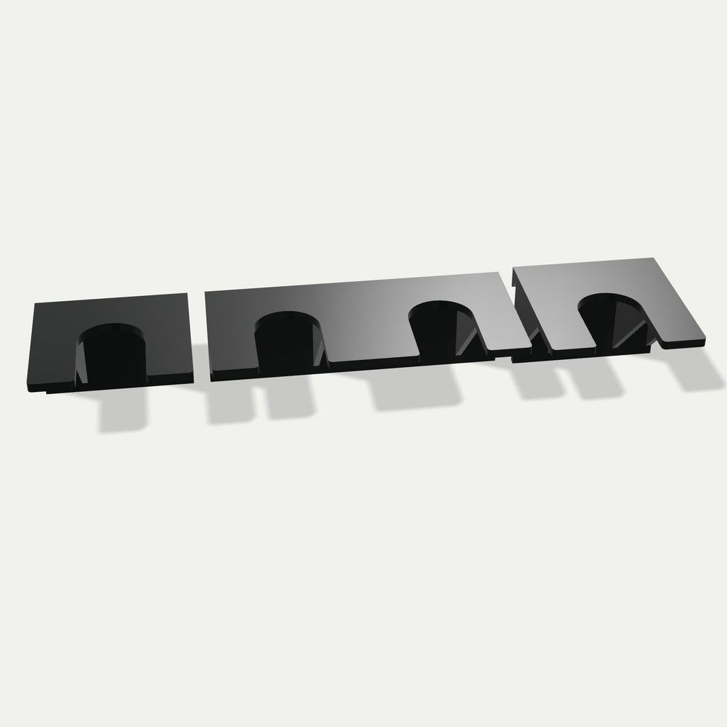 Drillholder for vegg – skruer eller veggskinne – størrelser side om side